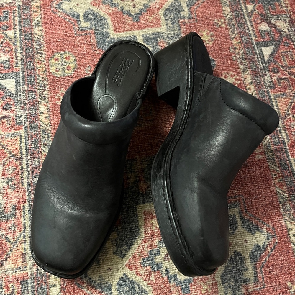 Born black leather mules, size 11